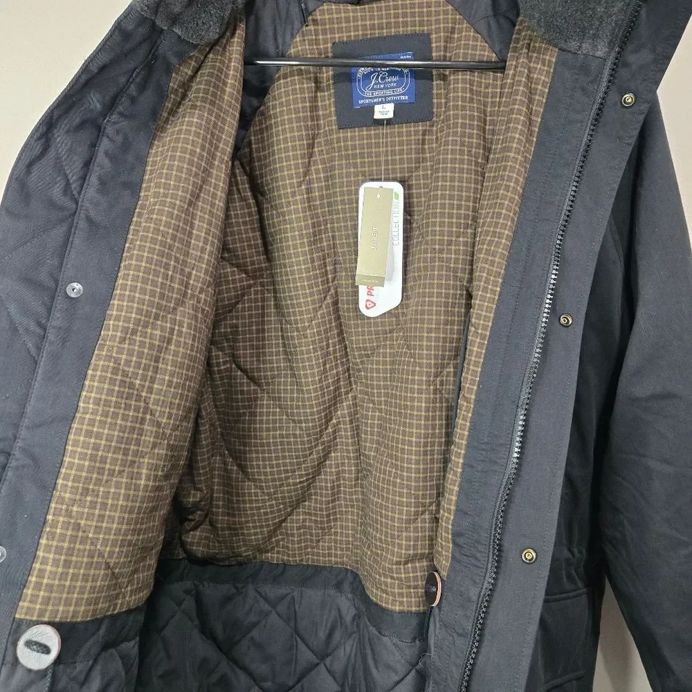 J Crew Men's Black Hull Hooded Jacket With Primaloft